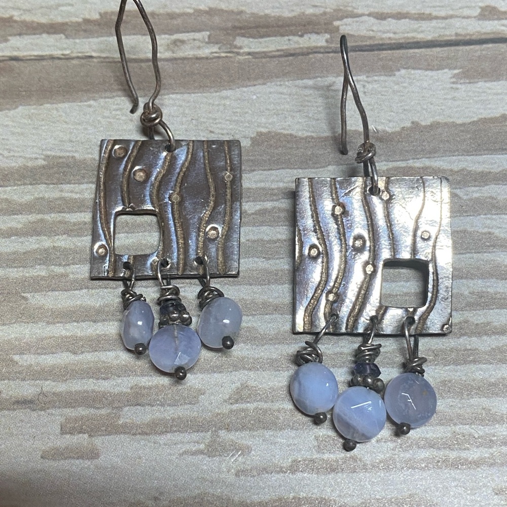 Artisan fine silver abstract agate earrings